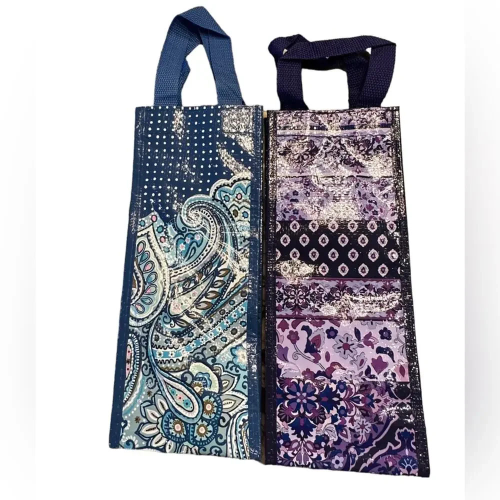 Vera Bradley Wine Gift Bags Set of 2 One Purple and One Blue. NWOT